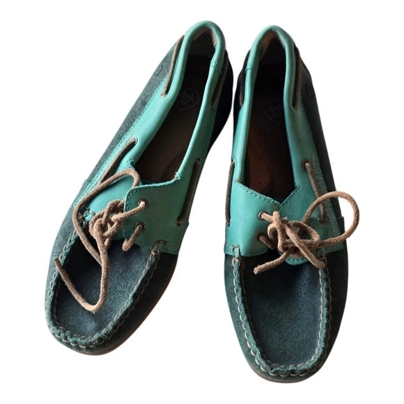 Ariat Loafers Women 7BYuma Green Leather Slip On Deck Boat Shoes Excellent - Picture 5 of 10